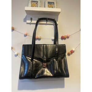 Vintage Kathy Ireland Black Alligator Print Shoulder Bag